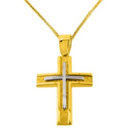 Χρυσός βαπτιστικός σταυρός Κ14 με αλυσίδα